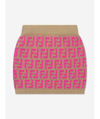 Fendi Girls Knitted FF Logo Skirt in Pink brillant des détails fins