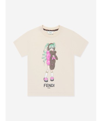 Fendi Girls Graphic Print T-Shirt in Beige Par le système avancé 