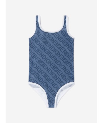 Fendi Girls Logo Swimmimg Costume in Blue Faites des économies