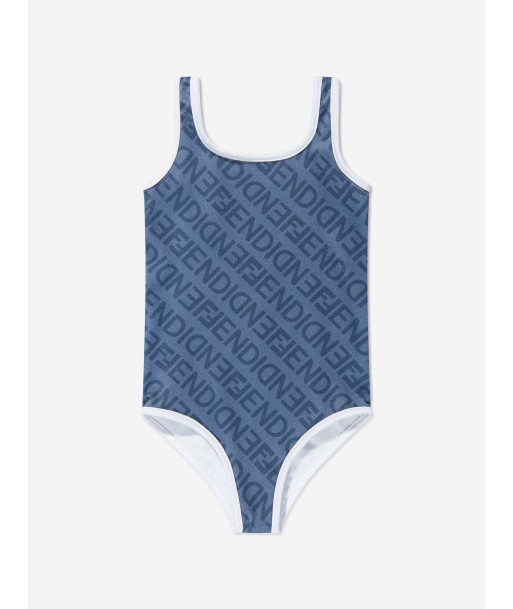 Fendi Girls Logo Swimmimg Costume in Blue Faites des économies