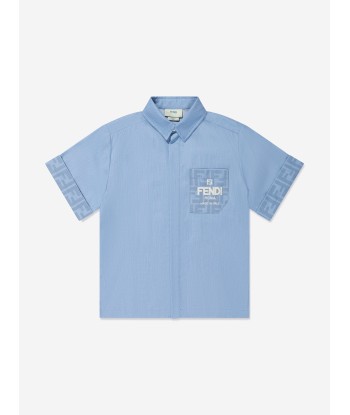 Fendi Boys Chambray FF Logo Shirt in Blue meilleur choix