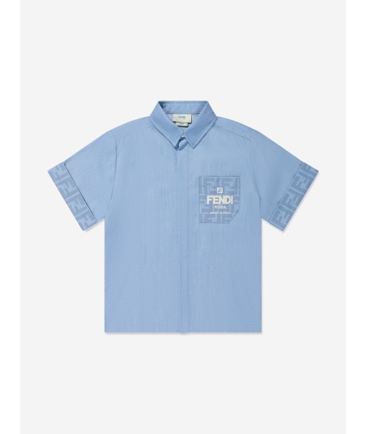 Fendi Boys Chambray FF Logo Shirt in Blue meilleur choix