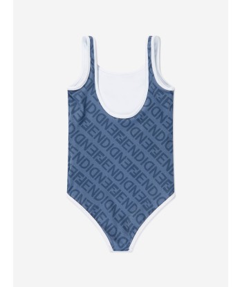 Fendi Girls Logo Swimmimg Costume in Blue Faites des économies