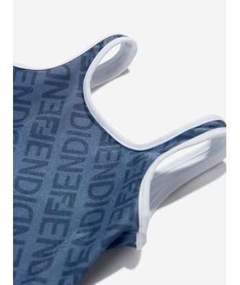 Fendi Girls Logo Swimmimg Costume in Blue Faites des économies