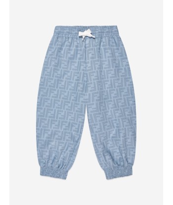 Fendi Boys Chambray FF Logo Joggers in Blue en stock