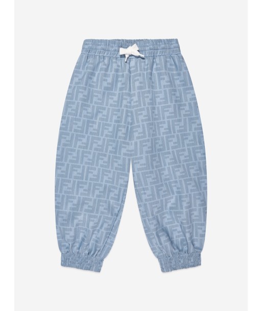 Fendi Boys Chambray FF Logo Joggers in Blue en stock