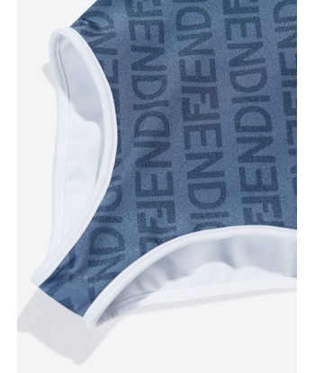 Fendi Girls Logo Swimmimg Costume in Blue Faites des économies