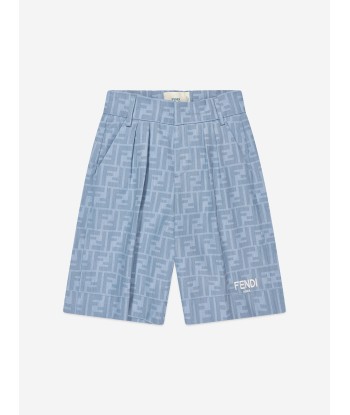 Fendi Boys Chambray FF Logo Shorts in Blue Amélioration de cerveau avec