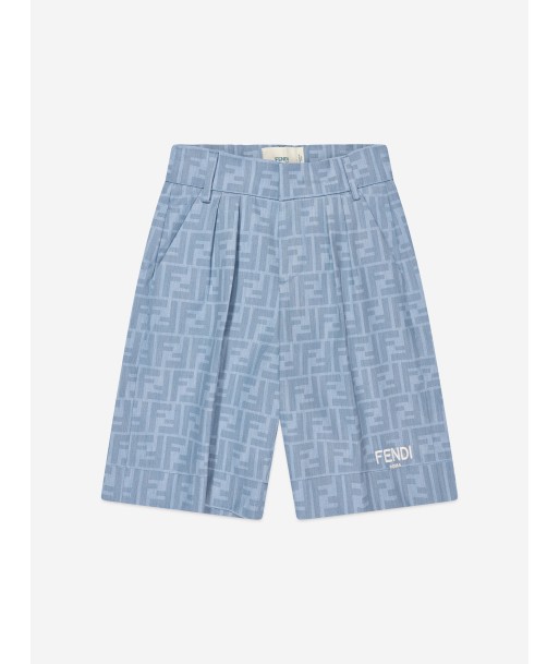 Fendi Boys Chambray FF Logo Shorts in Blue Amélioration de cerveau avec