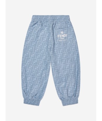 Fendi Boys Chambray FF Logo Joggers in Blue en stock