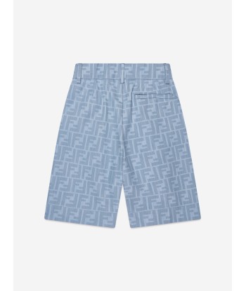 Fendi Boys Chambray FF Logo Shorts in Blue Amélioration de cerveau avec