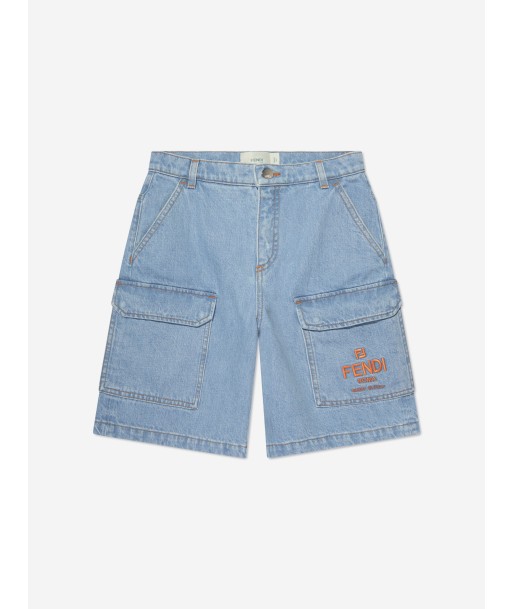 Fendi Boys Big Pocket Logo Denim Shorts in Blue offre 