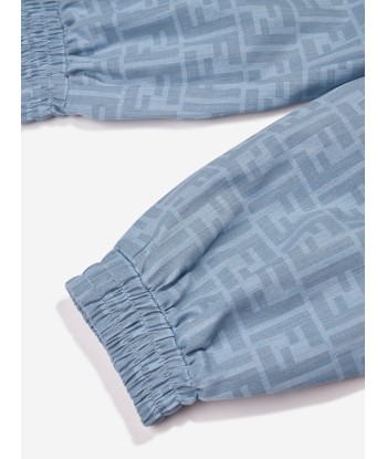 Fendi Boys Chambray FF Logo Joggers in Blue en stock