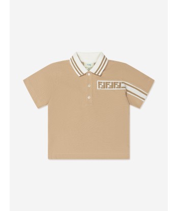 Fendi Boys FF Logo Polo Shirt in Beige basket pas cher