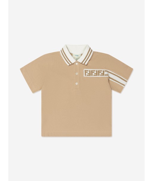 Fendi Boys FF Logo Polo Shirt in Beige basket pas cher