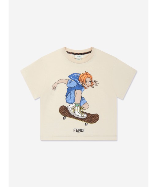 Fendi Boys Graphic Print T-Shirt in Beige solde