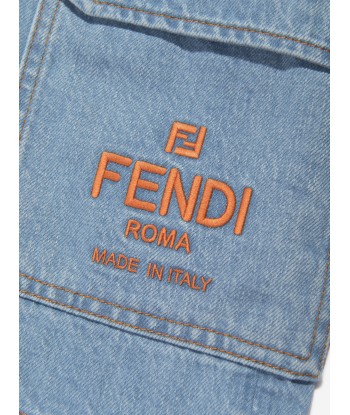 Fendi Boys Big Pocket Logo Denim Shorts in Blue offre 