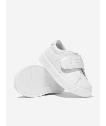 Fendi Kids Leather Logo Trainers in White vente chaude votre 