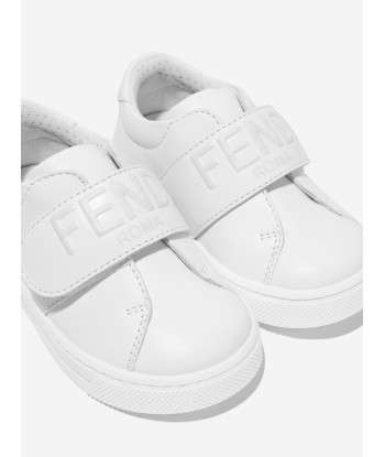 Fendi Kids Leather Logo Trainers in White vente chaude votre 