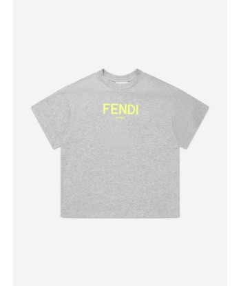 Fendi Kids Logo T-Shirt in Grey pas cher