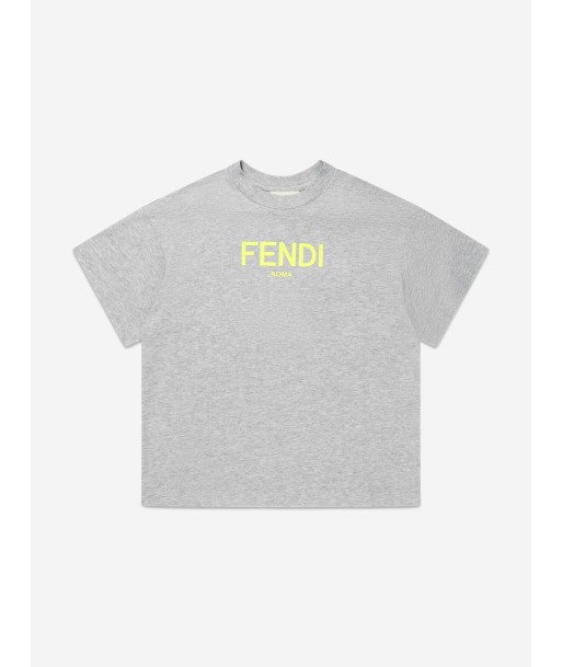 Fendi Kids Logo T-Shirt in Grey pas cher