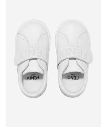 Fendi Kids Leather Logo Trainers in White vente chaude votre 