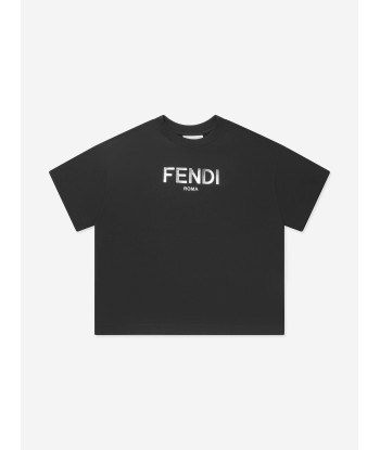 Fendi Kids Metallic Logo T-Shirt in Black Vous souhaitez 