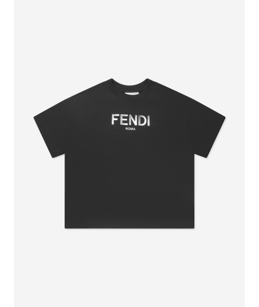 Fendi Kids Metallic Logo T-Shirt in Black Vous souhaitez 