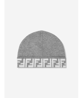 Fendi Kids FF Logo Reversible Beanie in Grey la chaussure