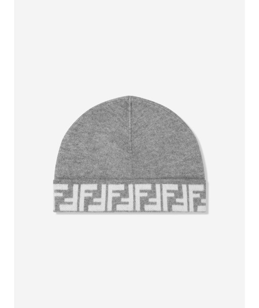 Fendi Kids FF Logo Reversible Beanie in Grey la chaussure