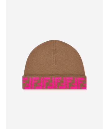 Fendi Girls FF Logo Reversible Beanie in Beige JUSQU'A -70%! 