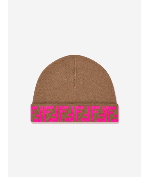 Fendi Girls FF Logo Reversible Beanie in Beige JUSQU'A -70%! 