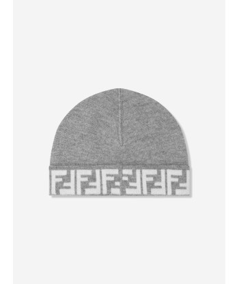 Fendi Kids FF Logo Reversible Beanie in Grey la chaussure