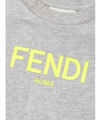 Fendi Kids Logo T-Shirt in Grey pas cher