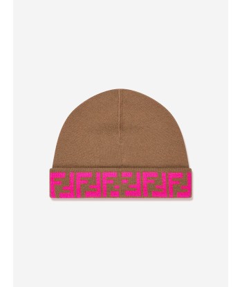 Fendi Girls FF Logo Reversible Beanie in Beige JUSQU'A -70%! 