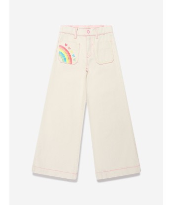 Billieblush Girls Flared Denim Trousers in Beige en stock