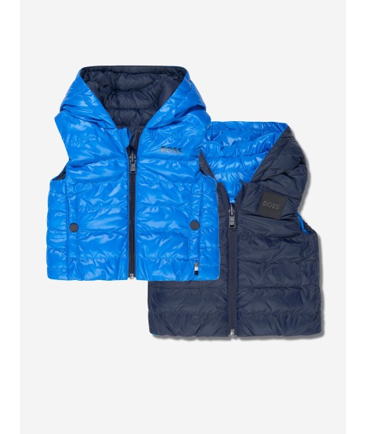 BOSS Baby Boys Reversible Puffer Gilet in Navy Les magasins à Paris