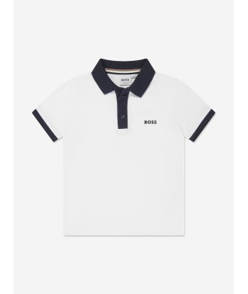 BOSS Boys Contrast Collar Polo Shirt in White Venez acheter