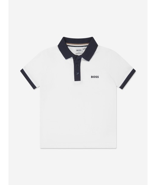 BOSS Boys Contrast Collar Polo Shirt in White Venez acheter