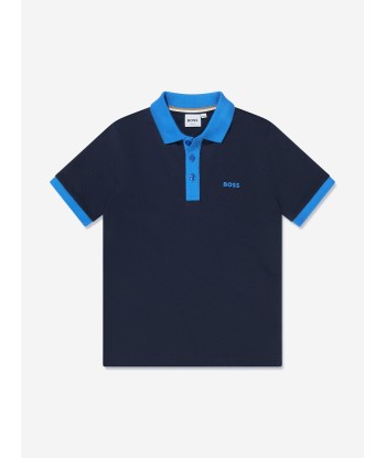 BOSS Boys Contrast Collar Polo Shirt in Navy livraison gratuite