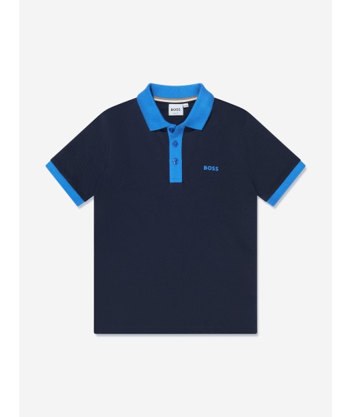 BOSS Boys Contrast Collar Polo Shirt in Navy livraison gratuite