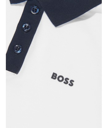 BOSS Boys Contrast Collar Polo Shirt in White Venez acheter