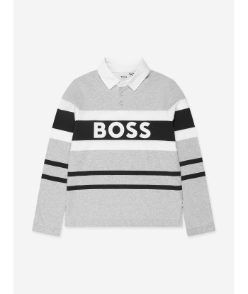 BOSS Boys Long Sleeve Striped Polo Shirt in Grey À commander