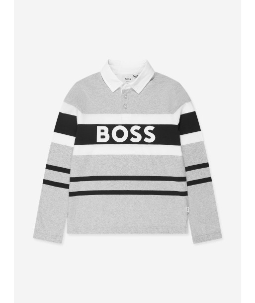 BOSS Boys Long Sleeve Striped Polo Shirt in Grey À commander