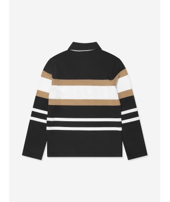 BOSS Boys Long Sleeve Striped Polo Shirt in Black les ctes