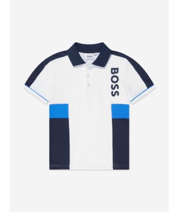 BOSS Boys Colourblock Polo Shirt in White Comparez et commandez 