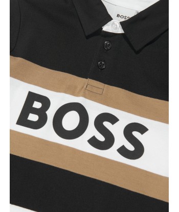 BOSS Boys Long Sleeve Striped Polo Shirt in Black les ctes