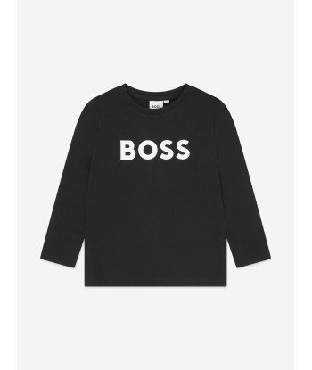 BOSS Boys Long Sleeve Logo T-Shirt in Black outlet