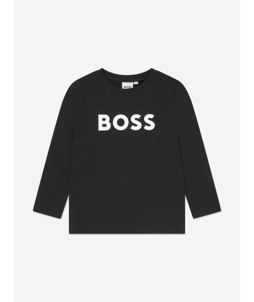 BOSS Boys Long Sleeve Logo T-Shirt in Black outlet