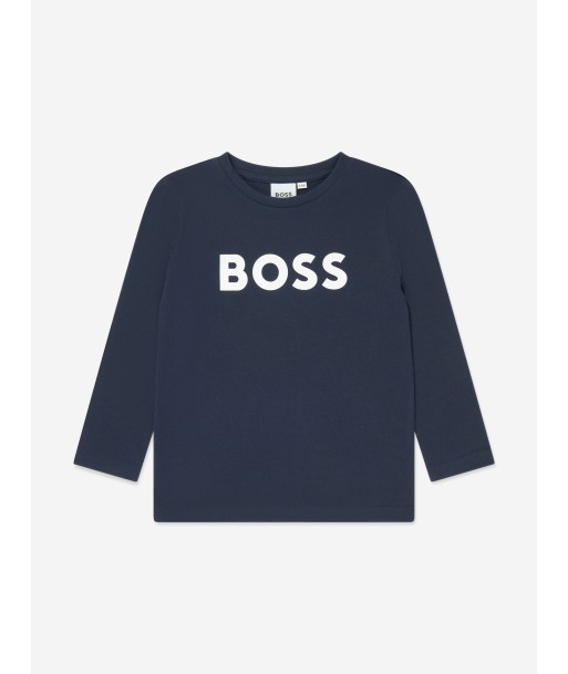 BOSS Boys Long Sleeve Logo T-Shirt in Navy 2 - 3 jours ouvrés.